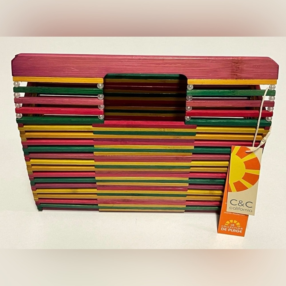 C&C California Multicolor Wooden Slat Clutch NWT Beach Chic🌴 - Picture 4 of 5